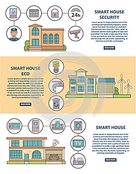 Smart house concept vector horizontal banner set