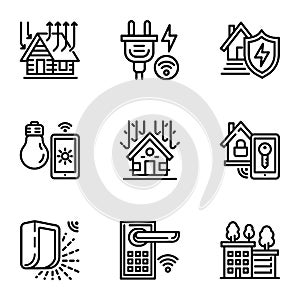 Smart house icon set, outline style