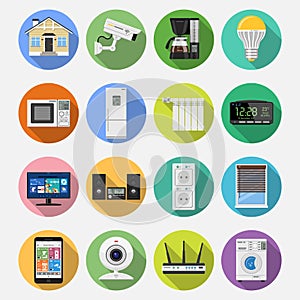 Smart House and internet of things flat icons set