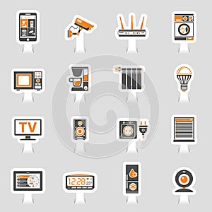 Smart House and internet of things sticker icons set