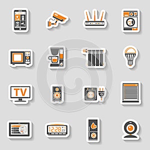 Smart House and internet of things sticker icons set