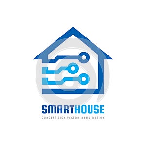 Smart house logo design template. Build vector sign. Home digital electronic technology icon.