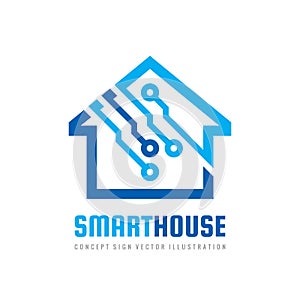 Smart house logo design template. Build vector sign. Home digital electronic technology icon.