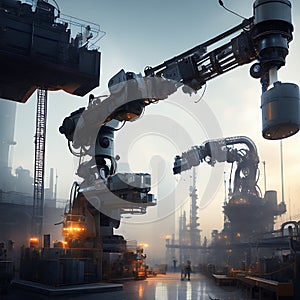 Smart Industry. Future Factory Industrial Revolution Production Automation. Smart Industry Robotic Arms. Industry 4.0