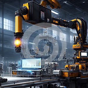 Smart Industry. Future Factory Industrial Revolution Production Automation. Smart Industry Robotic Arms. Industry 4.0