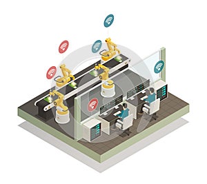 Smart Industry Manufacturing Isometric Composition.