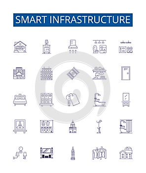 Smart infrastructure line icons signs set. Design collection of Smart, Infrastructure, Network, Automation, Technology