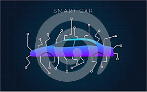 Smart or intelligent car vector concept. Futuristic automotive technology with autonomous driving, driverless cars.