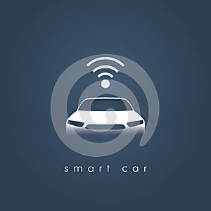 Smart or intelligent car vector concept. Futuristic automotive technology with autonomous driving, driverless cars.