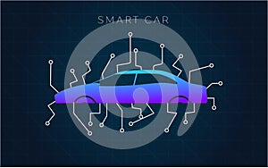 Smart or intelligent car vector concept. Futuristic automotive technology with autonomous driving, driverless cars. photo