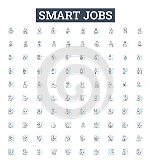 Smart jobs vector line icons set. Smartwork, High-tech, Automation, AI, Robotics, Innovative, IT illustration outline photo