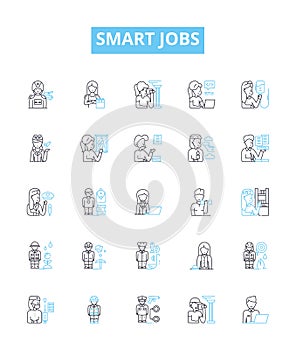 Smart jobs vector line icons set. Smartwork, High-tech, Automation, AI, Robotics, Innovative, IT illustration outline photo