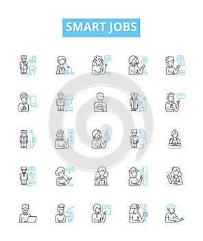 Smart jobs vector line icons set. Smartwork, High-tech, Automation, AI, Robotics, Innovative, IT illustration outline photo