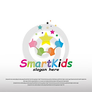 Smart kid logo design with happy child concept. children dreams. playground. can use for education school sign or symbol. vector