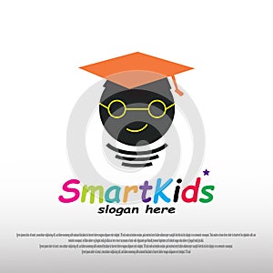 Smart kid logo design with happy child concept. children dreams. playground. can use for education school sign or symbol. vector