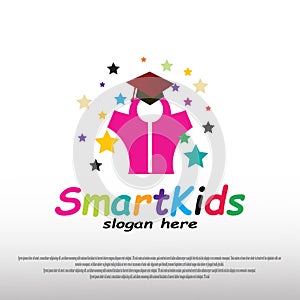 Smart kid logo design with happy child concept. children dreams. playground. can use for education school sign or symbol. vector