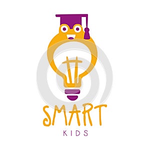 Smart kids logo symbol. Colorful hand drawn label