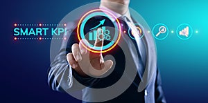 Smart KPI Performance analysis improvement business industrial technology concept.