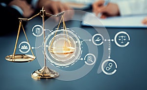 Smart law, legal advice icons and astute lawyer working tools in lawyers office