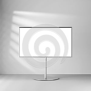 Smart LED TV Mockup on metal stand, realistic LED panel on modern beckground