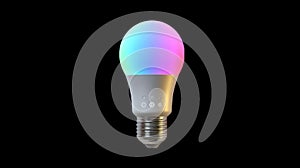 Smart light bulb changing colors on transparent background