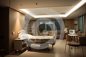 smart lighting solution for hospital room, with dimmed lights and adjustable brightness for night-time reading