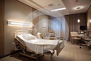 smart lighting solution for hospital room, with dimmed lights and adjustable brightness for night-time reading