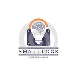 smart lock brain bulb logo design template for brand or company and other