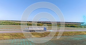 Smart logistics. Artificial intelligence in cargo transportation. Smart truck transport A large truck is driving along