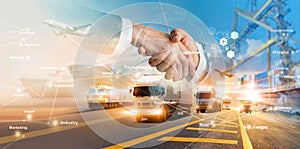 Smart logistics and transportation. Handshake for successful of investment deal teamwork and partnership business partners