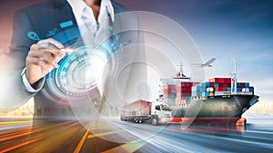 Smart logistics and transportation import export concept, Global Business logistic network distribution of Cargo freight ship