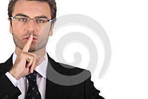 Smart man asking for silence