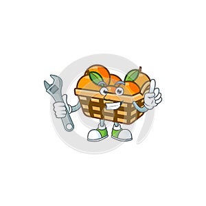 Smart Mechanic basket oranges cartoon character design