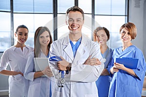 Smart medical student with his classmates