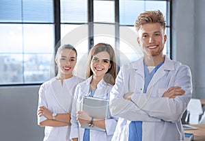 Smart medical student with his classmates