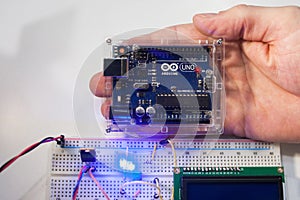 Smart microcontroller arduino uno modern concept.