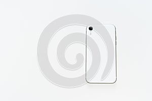 Smart Mobile Phone White Back Isolated Flat Lay