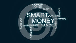 Smart money word cloud with blue background