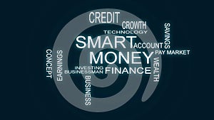 Smart money word cloud with blue background