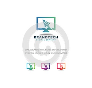 Smart Monitor Tech Logo Design Vector Icon Illustration . Abstract Monitor Tech Logo