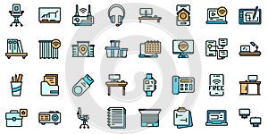 Smart office space icons set line color vector