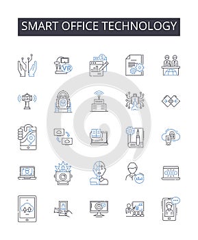 Smart office technology line icons collection. Responsive web design, Advanced algorithms, Digital marketing, Cloud