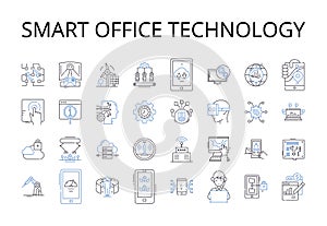 Smart office technology line icons collection. Responsive web design, Advanced algorithms, Digital marketing, Cloud