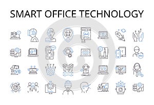 Smart office technology line icons collection. Responsive web design, Advanced algorithms, Digital marketing, Cloud