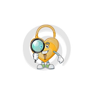 Smart One eye love padlock Detective cartoon character design