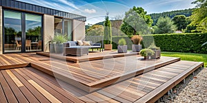 smart outdoor deck featuring weather resistant materials Creative AI photo