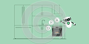 Smart oven baking bread and AI robot