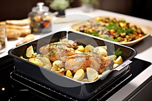 a smart oven cooking a meal on preset instructions photo