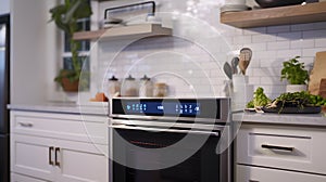 Smart oven in a modern kitchen Showcasing the oven's touchscreen interface