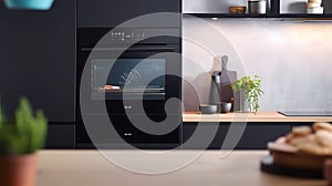 Smart oven in a modern kitchen Showcasing the oven's touchscreen interface